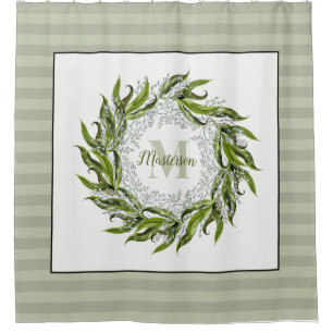 Classic Greenery Wreath Monogram Sage Stripes 