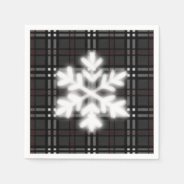 Classic grey and black plaid pattern snowflake  napkin (Front)