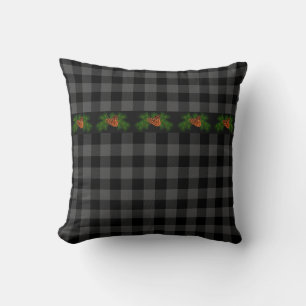 Classic grey and black plaid pine cone throw pillow