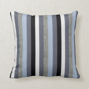 Classic Grey and Blue Stripes Throw Pillow