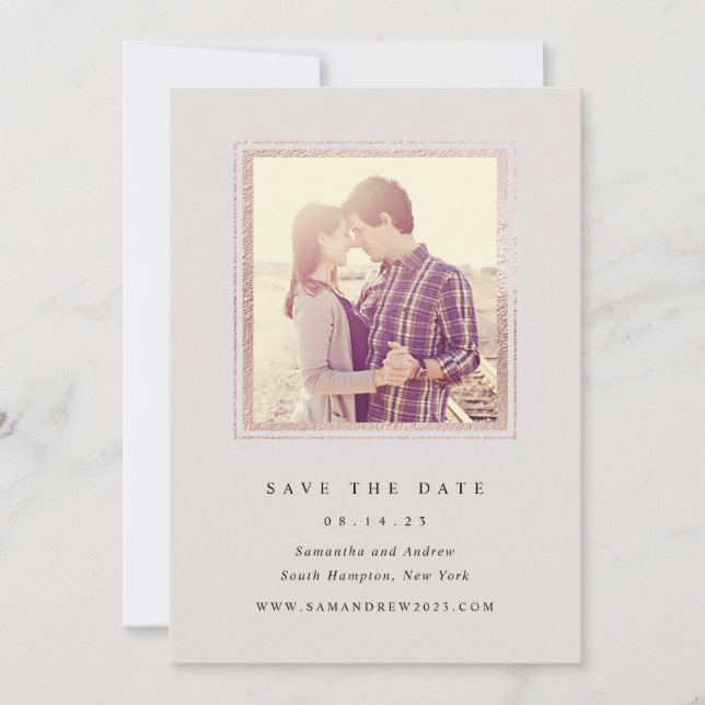 Classic Grey and Gold Frame Photo Save The Date (Front)