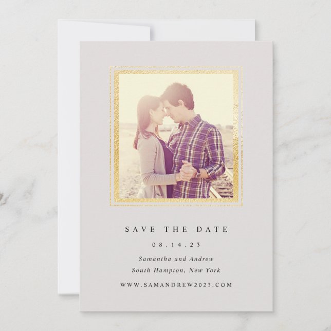Classic Grey and Gold Frame Photo Save The Date (Front)