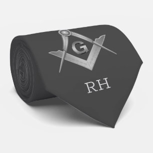 Classic Grey and Silver Masonic Monogrammed Tie