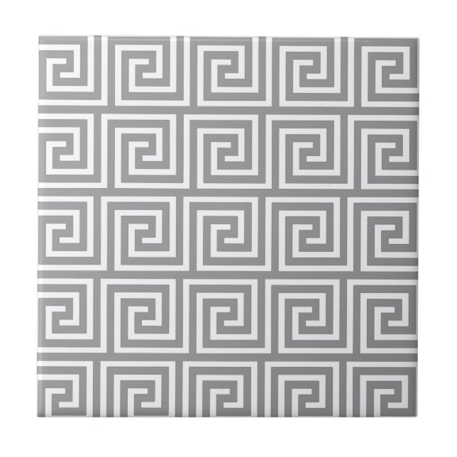 Classic Grey and White Greek Key Pattern Tile (Front)