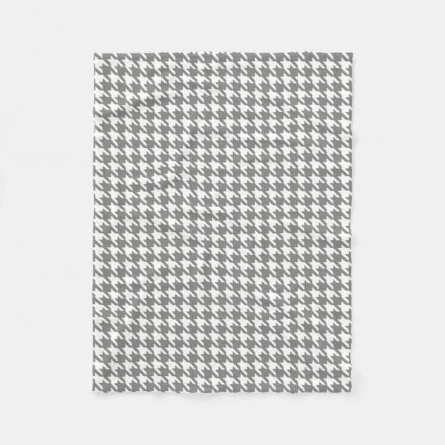 Classic Grey and White Houndstooth Pattern Fleece Blanket (Front)