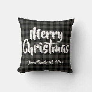 Classic grey black buffalo plaid personalized throw pillow