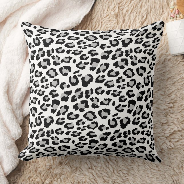 Classic Grey Black Leopard Animal Print Throw Pillow (Blanket)