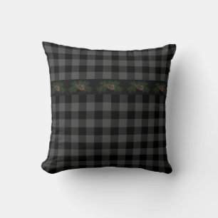 Classic grey black plaid country pine cone throw pillow