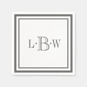 Classic Grey Border Monogrammed Napkin