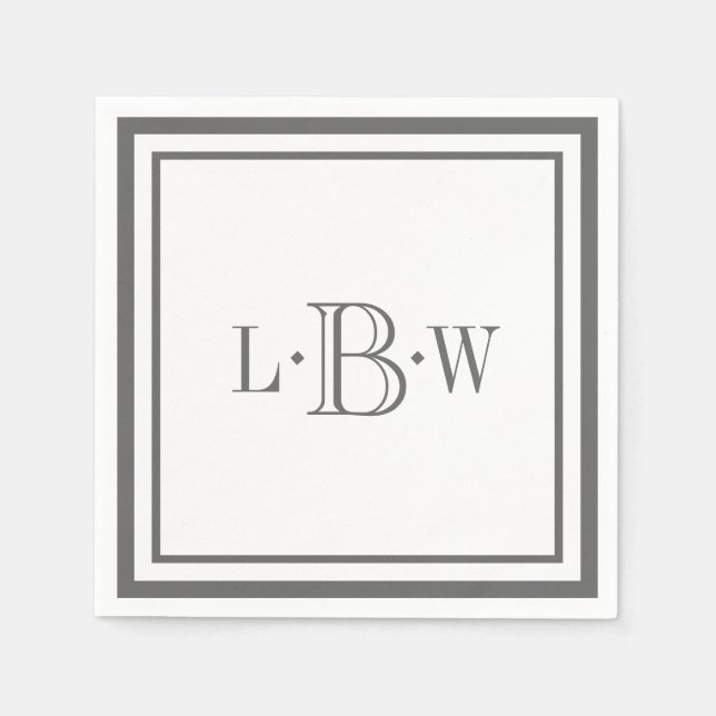 Classic Grey Border Monogrammed Napkin (Front)
