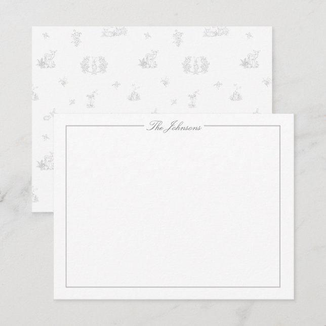 Classic Grey Border Personalized Stationery Card (Front/Back)