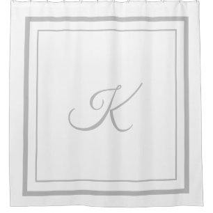 Classic grey Border Script Monogram Shower Curtain
