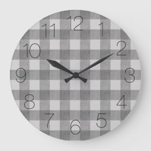 Classic Grey Buffalo Plaid Large Clock