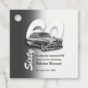 Classic Grey Car Turns 60th Birthday Favour Tags