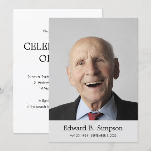Classic Grey Celebration Of Life With Photo Invitation