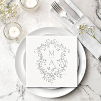 Classic Grey Floral Crest Monogram Wedding