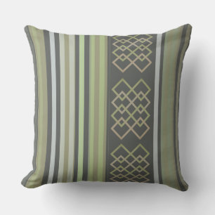Classic Grey Green Stripe with Design Throw Pillow