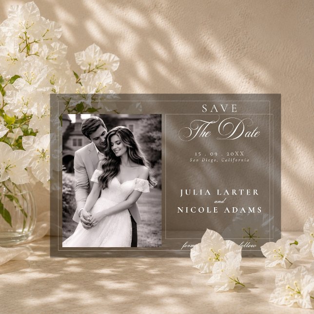 Classic Grey Ivory Calligraphy Save The Date Acrylic Invitations (Creator Uploaded)
