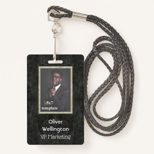 Classic Grey Marble Convention Employee ID Tag Badge (Front with Lanyard)