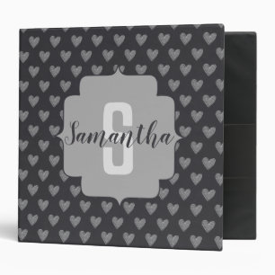 Classic Grey Monogram and Chalk Hearts Pattern Binder