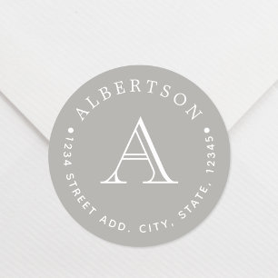 Classic Grey Monogram Family Name Return Address Round Sticker