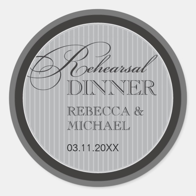 Classic Grey Pinstripe Rehearsal Dinner Sticker (Front)
