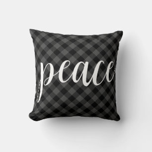 Classic grey Plaid elegant peace script Throw Pillow