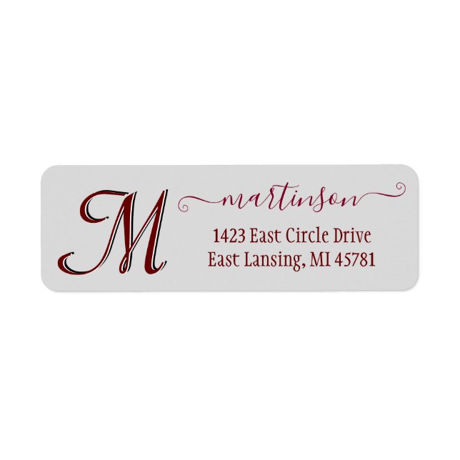 Classic Grey Red Custom Monogram Adresse de retour (Devant)
