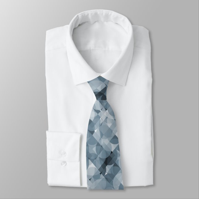 Classic Grey Slate Blue Squares Circles Pattern Tie (Tied)