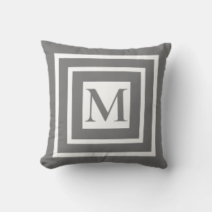 Classic grey white framed monogram throw pillow
