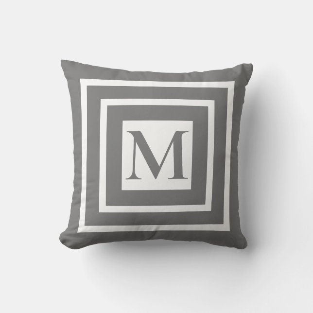 Classic grey white framed monogram throw pillow (Front)