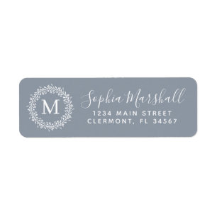 Classic Grey White Monogram Return Address Label