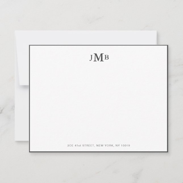 Classic Grey & white Monogrammed Formal Flat Thank You Card (Front)