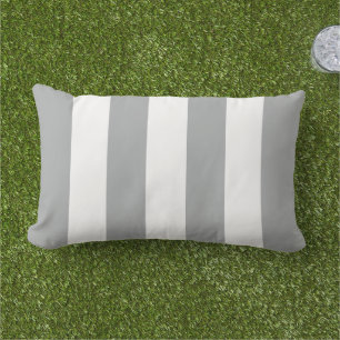 Classic Grey White Wide Cabana Stripe Lumbar Pillow