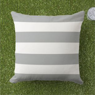 Classic Grey White Wide Horizontal Stripe Outdoor Pillow