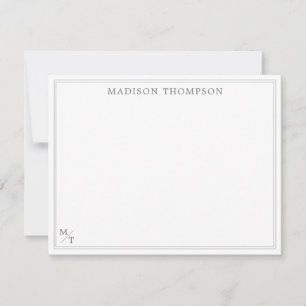 Classic Grey with Border Monogram Note Card