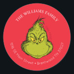 Classic Grinch | Christmas Address Classic Round Sticker<br><div class="desc">The holidays will not be complete without The Grinch!  HOW THE GRINCH STOLE CHRISTMAS is a classic story of a town called Who-ville and how the Christmas spirit can melt even the coldest of hearts. Personalize this Christmas sticker with your name and address.</div>