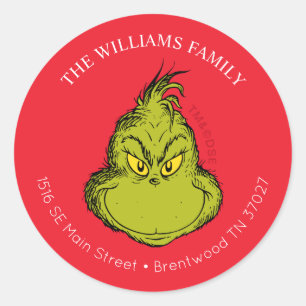 Classic Grinch Christmas Address Round Sticker