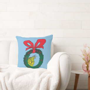 Classic Grinch Christmas Wreath Throw Pillow