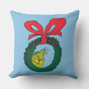 Classic Grinch   Christmas Wreath Throw Pillow