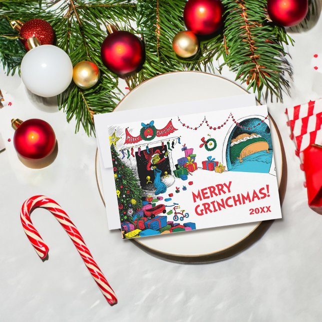 Classic Grinch | Grinch in Chimney Holiday Card (Card on table)