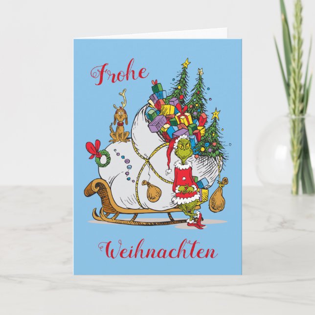 Classic Grinch | Grinch & Max with Sleigh Holiday Card (Front)