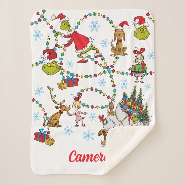 Classic Grinch | Grinch & Max with Sleigh Sherpa Blanket (Front)