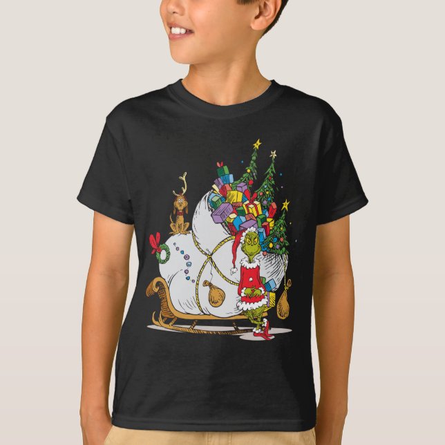 Classic Grinch | Grinch & Max with Sleigh T-Shirt (Front)