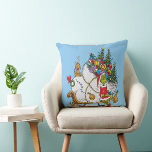 Classic Grinch Grinch & Max with Sleigh Throw Pillow