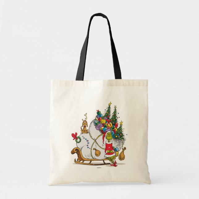Classic Grinch | Grinch & Max with Sleigh Tote Bag (Front)