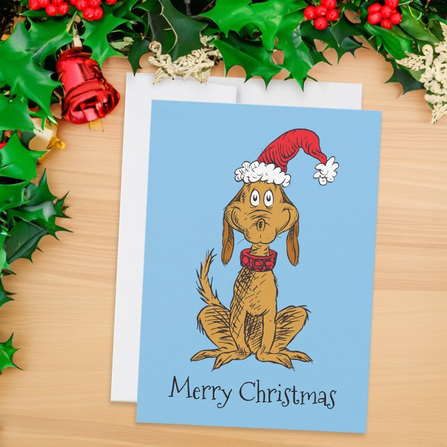 Classic Grinch | Max - Santa Hat Holiday Card (Card on table)