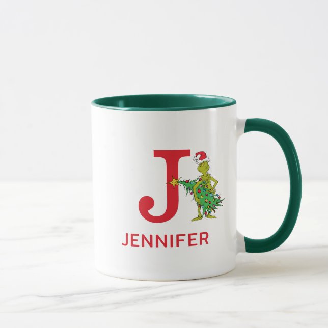 Classic Grinch | Naughty Name & Monogram J Mug (Right)