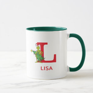 Classic Grinch   Naughty Name & Monogram L Mug