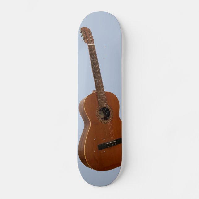 Classic Guitar Art Print on Light Blue Skateboard (Front)